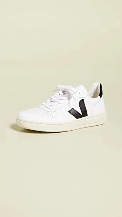 Shop Veja V-10 Lace Up Sneakers Extra White/black