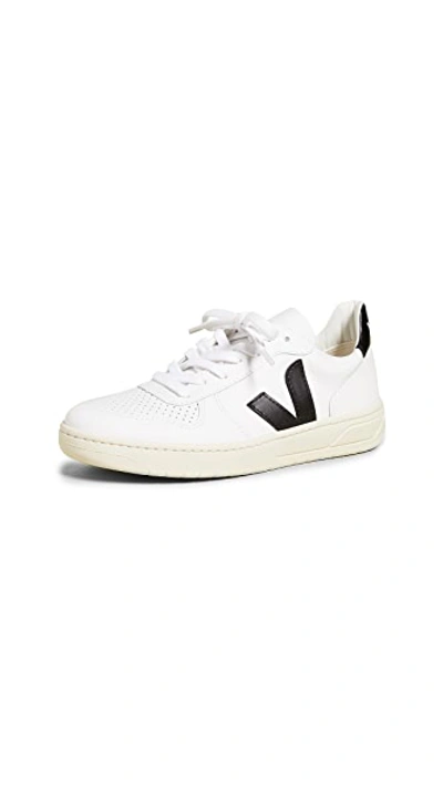 Shop Veja V-10 Lace Up Sneakers Extra White/black