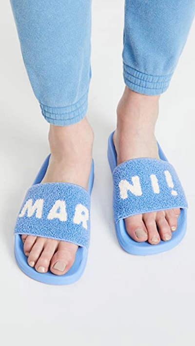 Shop Marni Ciabatta Slide Sandals In Sky/lily White