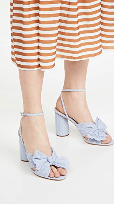 Loeffler Randall Camellia Pleated Bow Heel With Ankle Strap Blue In Blue