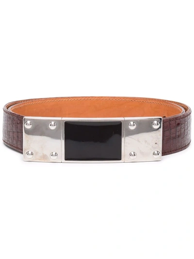 Pre-owned Gianfranco Ferre 1990s Elongated Flat Buckle Crocodile Effect Belt In Red