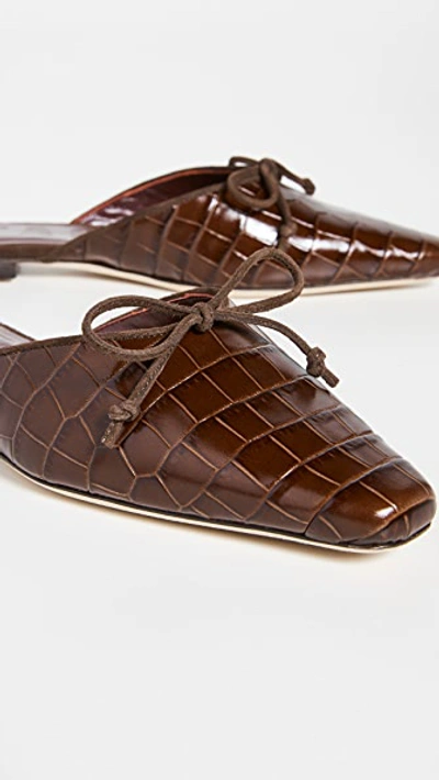 Shop Staud Gina Square-Toe Croc-Embossed Leather Mules