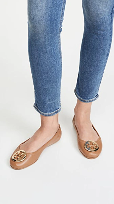 Tory Burch Minnie Travel Ballet Flats In Royal Tan/gold