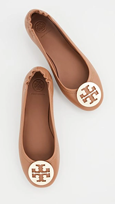 Tory Burch Minnie Travel Ballet Flats In Royal Tan/gold