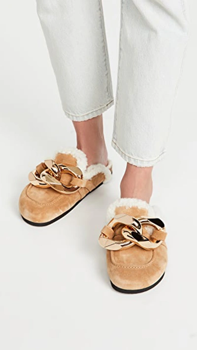Shop Jw Anderson Shearling Chain Loafers