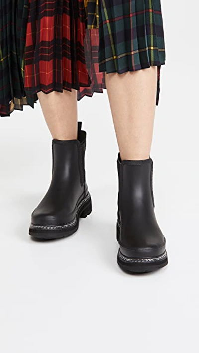 Shop Hunter Refined Chelsea Stitch Detail Wellington Boots Black