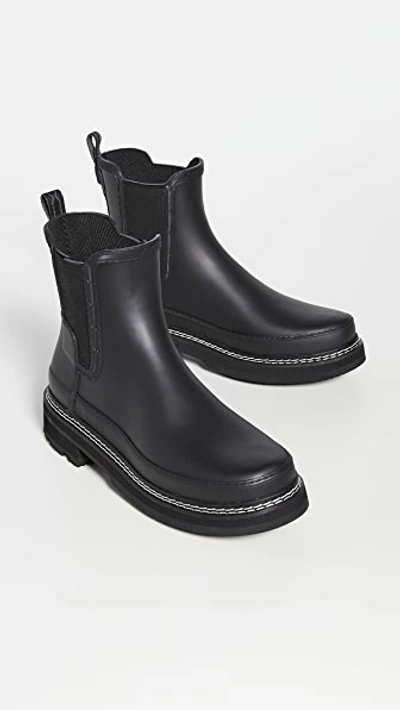 Shop Hunter Refined Chelsea Stitch Detail Wellington Boots Black