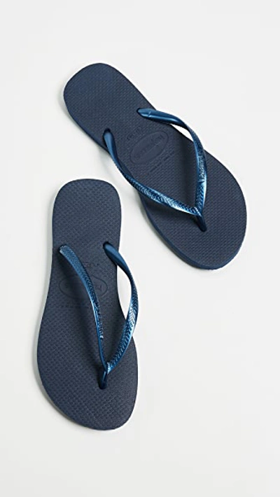 Shop Havaianas Slim Flip Flops In Navy