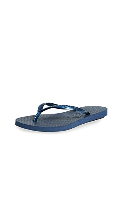 Shop Havaianas Slim Flip Flops In Navy