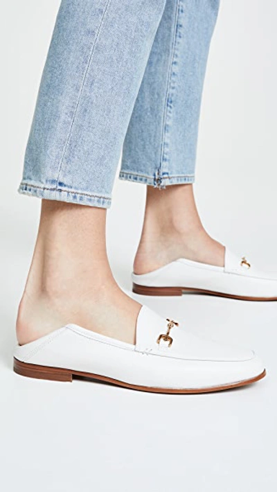 Sam Edelman Loraine Embellished Leather Collapsible-heel Loafers In Bright White