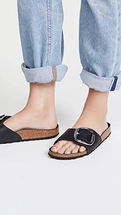 Birkenstock Madrid Big Buckle Slides In Black