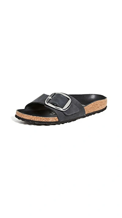 Birkenstock Madrid Big Buckle Slides In Black