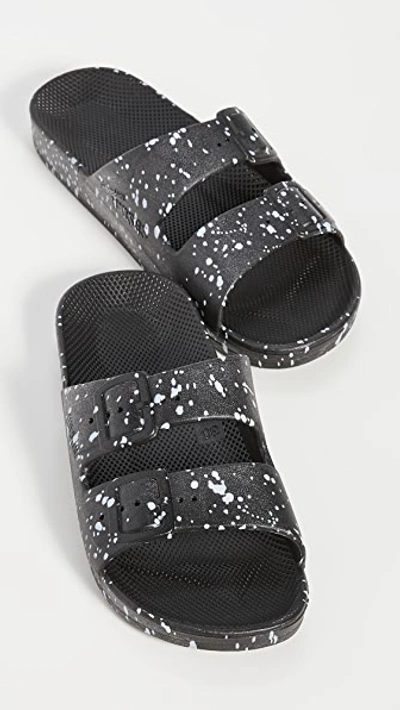 Shop Freedom Moses Moses Two Band Slides In Black Splatter