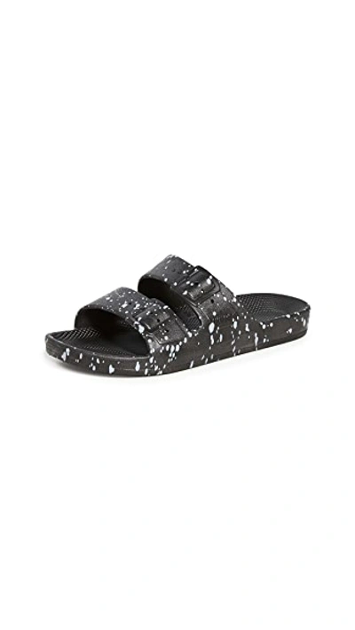 Shop Freedom Moses Moses Two Band Slides In Black Splatter