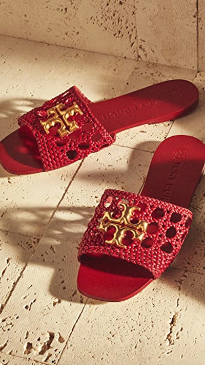 Shop Tory Burch Eleanor Woven Flat Slides In Tory Red