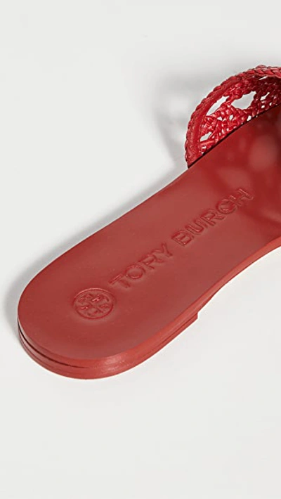 Shop Tory Burch Eleanor Woven Flat Slides In Tory Red