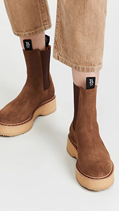 Shop R13 Single Stack Chelsea Boots Brown Suede