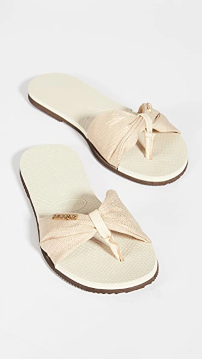 Shop Havaianas You St. Tropez Shine Flip Flops Beige