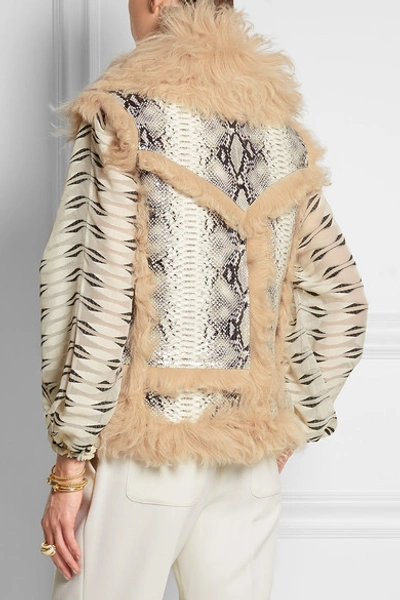 Shop Lanvin Shearling And Snake-effect Leather Vest In Neutrals