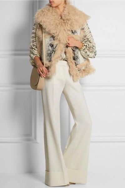 Shop Lanvin Shearling And Snake-effect Leather Vest In Neutrals