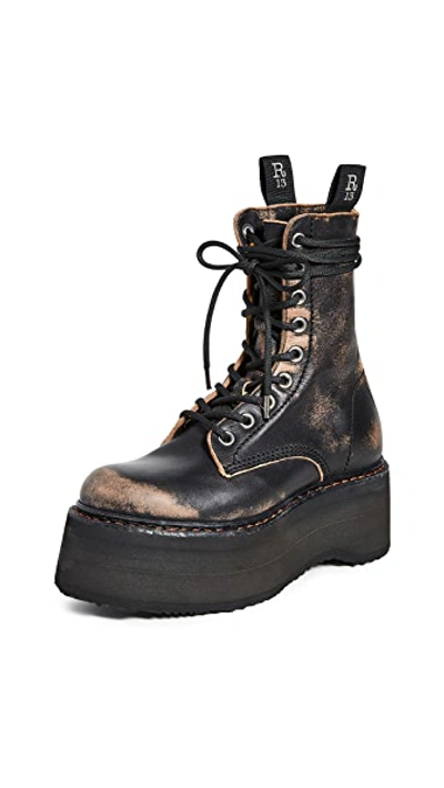 Shop R13 Double Stacked Lace Up Boots In Remove