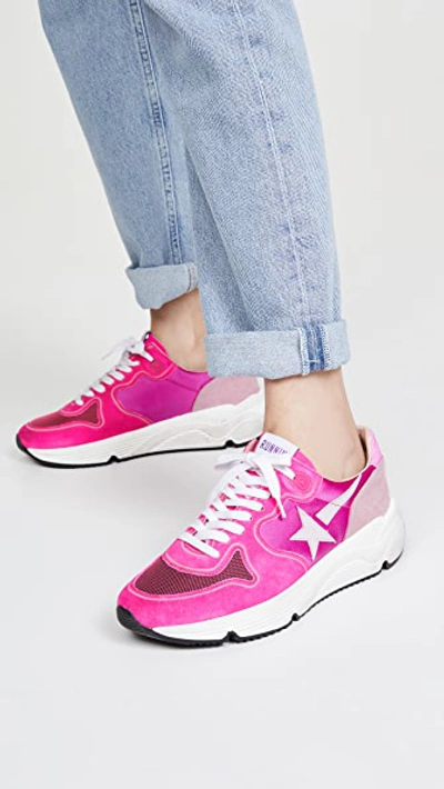 Shop Golden Goose Running Sole Sneakers In Fuchsia Pink Star Glitter