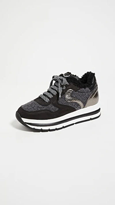 Shop Voile Blanche Maran Shearling Platform Sneakers Black/grey