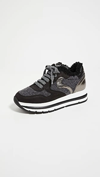 Voile Blanche Women's Maran Shearling Low Top Sneakers In Nero-grigio In Black/grey