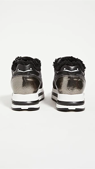 Shop Voile Blanche Maran Shearling Platform Sneakers Black/grey