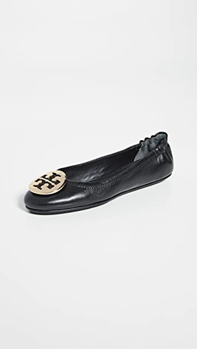 Tory Burch Claire Leather Ballet Flats In Perfect Black/gold