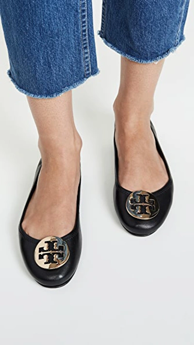Tory Burch Claire Leather Ballet Flats In Perfect Black/gold