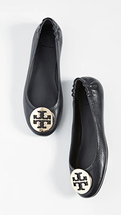 Tory Burch Claire Leather Ballet Flats In Perfect Black/gold