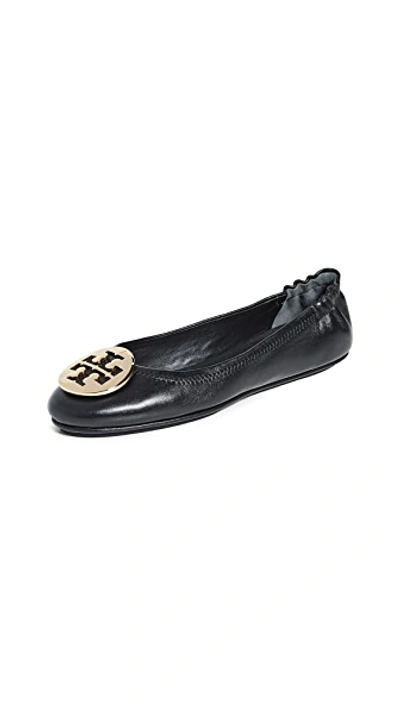 Tory Burch Claire Leather Ballet Flats In Perfect Black/gold