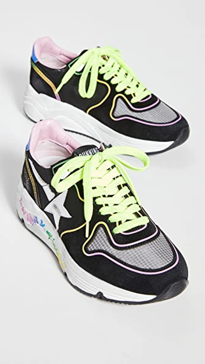 Shop Golden Goose Running Sole Sneakers In Black/silver/blue/rainbow