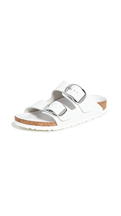 Birkenstock White Leather Narrow Big Buckle Arizona Sandals In White ...