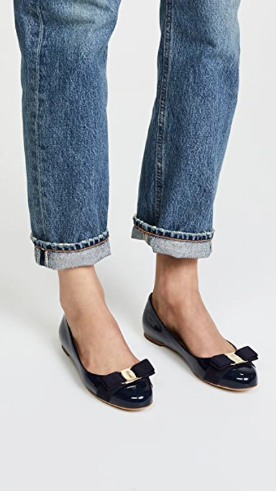 Shop Ferragamo Varina Flats In Oxford Blue