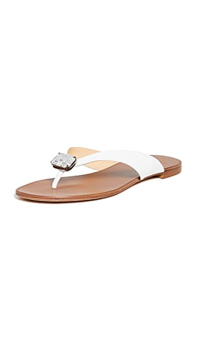 Shop Alexandre Birman Antonia Crystal Flat Sandals In White/cristal/onyx