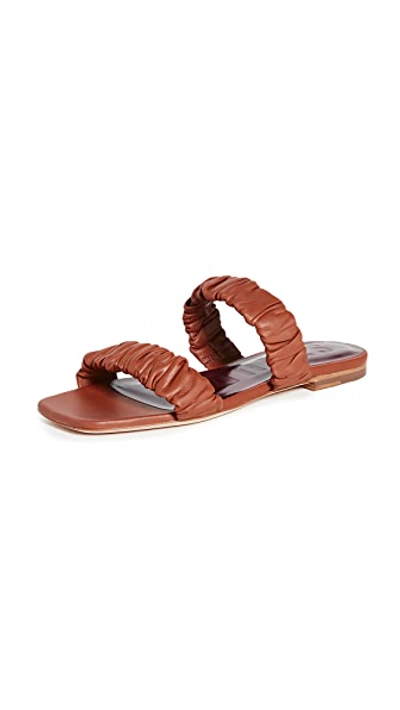 Shop Staud Maya Ruched Sandals In Tan