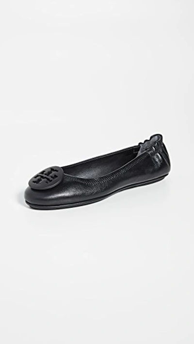Tory Burch Logo-plaque Leather Ballerina Pumps In Perfect Black