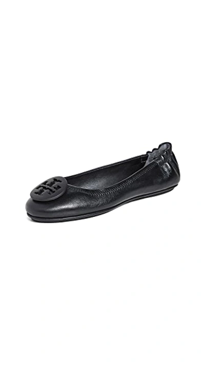 Tory Burch Logo-plaque Leather Ballerina Pumps In Perfect Black