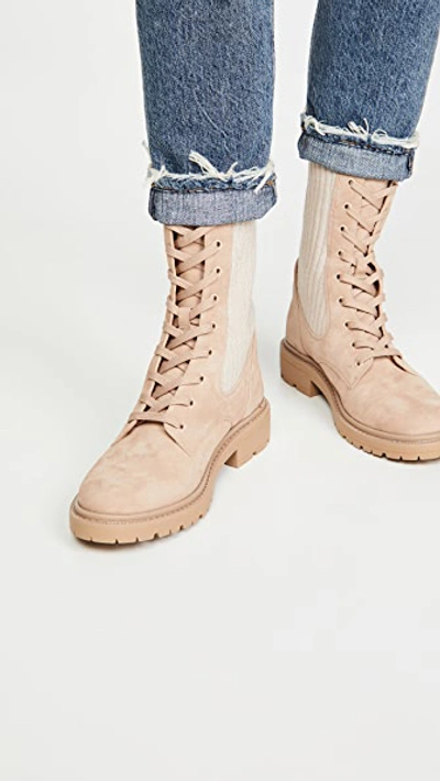 Sam Edelman Lydell Lug-sole Suede & Knit Combat Boots In Sesame | ModeSens