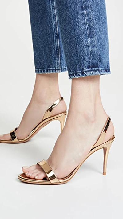 Aquazzura So Nude 85 Mirror Effect Leather Sandal In Soft Gold