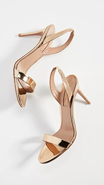 Aquazzura So Nude 85 Mirror Effect Leather Sandal In Soft Gold
