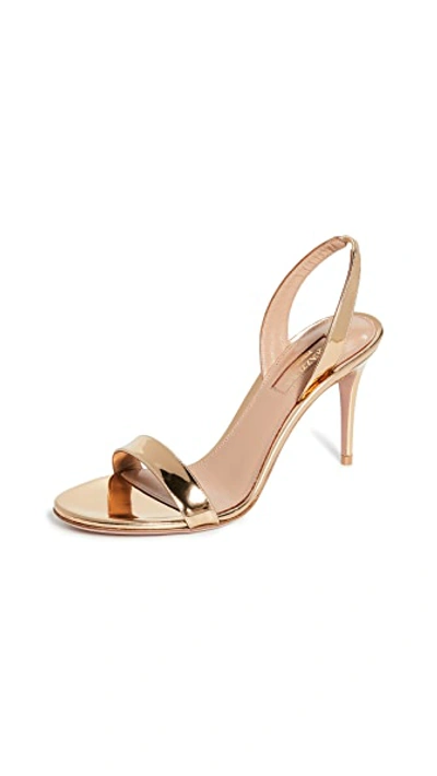 Aquazzura So Nude 85 Mirror Effect Leather Sandal In Soft Gold
