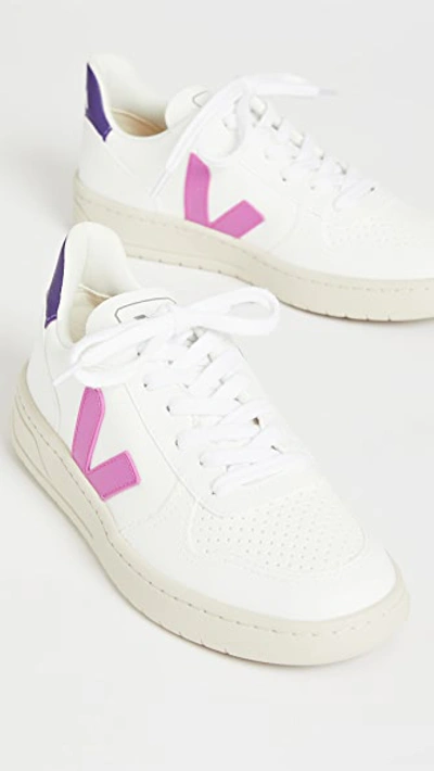 Shop Veja V-10 Sneakers In White/ultraviolet/purple