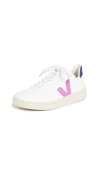 Shop Veja V-10 Sneakers In White/ultraviolet/purple