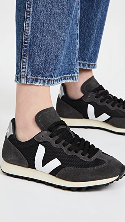 Veja Rio Branco Leather-trimmed Suede And Mesh Sneakers In Black/white/oxford Grey