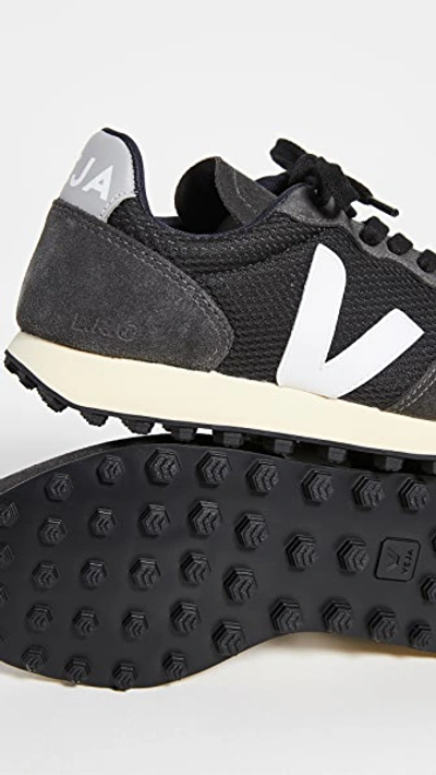 Veja Rio Branco Leather-trimmed Suede And Mesh Sneakers In Black/white/oxford Grey