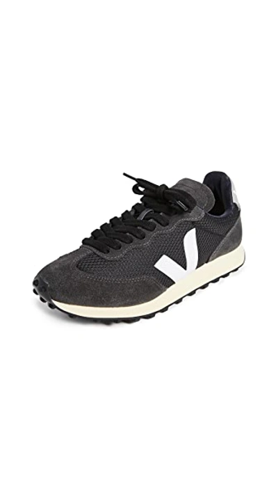 Veja Rio Branco Leather-trimmed Suede And Mesh Sneakers In Black/white/oxford Grey
