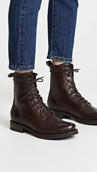 Shop Frye Veronica Combat Boots In Dark Brown